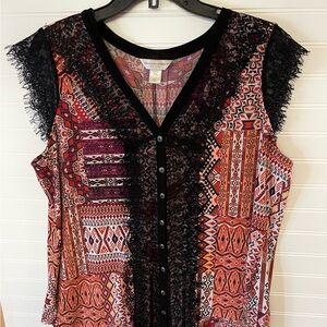 Christopher Banks Sz PETITE/XL Knit Lace Trim Stretch Sleeveless Tunic EUC